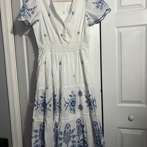 Joie White and Blue Flutter Sleeve Sundress